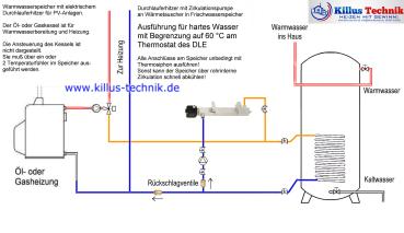 Strangschema für Öl-und Gasheitzungen mit Durchlauferhitzer mit WW-Speicher ohne Mischventil Killus-Technik.de