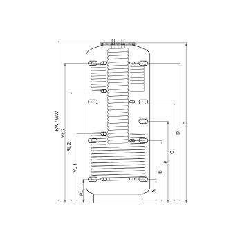 Hygiene-Kombispeicher KER2 1000 mit 2 Wärmetauscher, Durchmesser 850 mm und 90° Anschlüsse