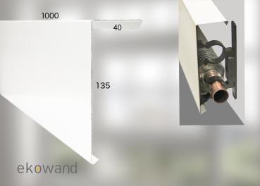 Einteilige Kompakt-Verkleidung für Ekowand Wohlfühl-Heizleisten aus verzinktem Stahlblech Profil, 0,5 mm weiß lackiert RAL 9010