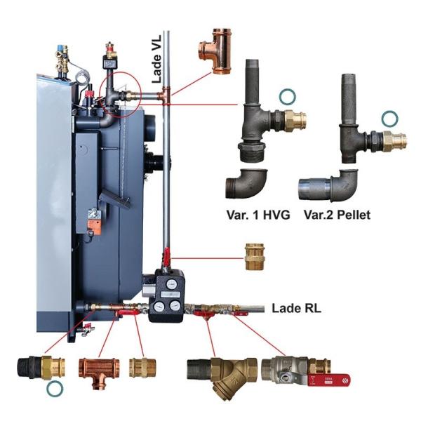 Killus-Technik - ATMOS Kessel-Anschlussset Fittings, Schmutzfänger,  Überdruckventil, Verschraubung, Reduzierung