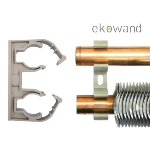 Ekowand Heizleisten für bestes Wohnklima und Heizkosten sparen Kombi-Klipp Wandhalter doppelt aus Kunststoff und Stahl montiert Killus-Technik.de