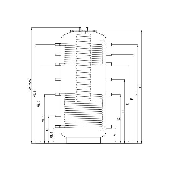 Hygiene-Kombispeicher KER2 500 mit 2 Wärmetauscher und 180° Anschlüsse