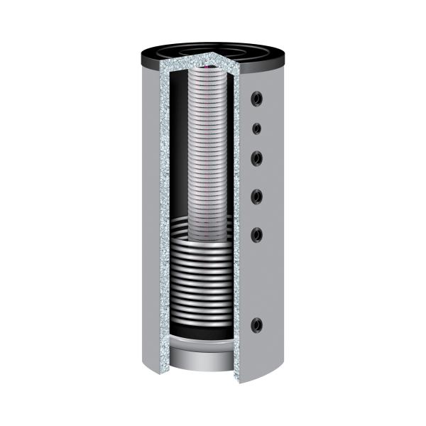 Hygiene-Kombispeicher KER 1000 mit 1 Wärmetauscher, Durchmesser 790 mm und 180° Anschlüsse