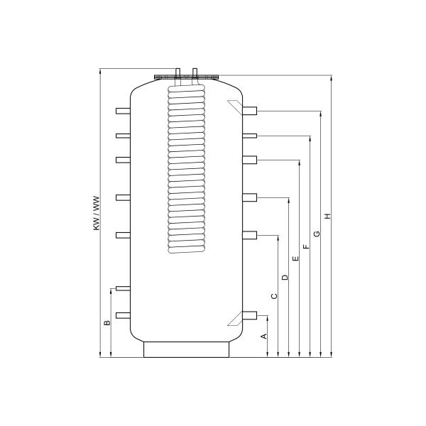 Hygiene-Kombispeicher KE 1000 ohne Wärmetauscher, Durchmesser 790 mm und 180° Anschlüsse