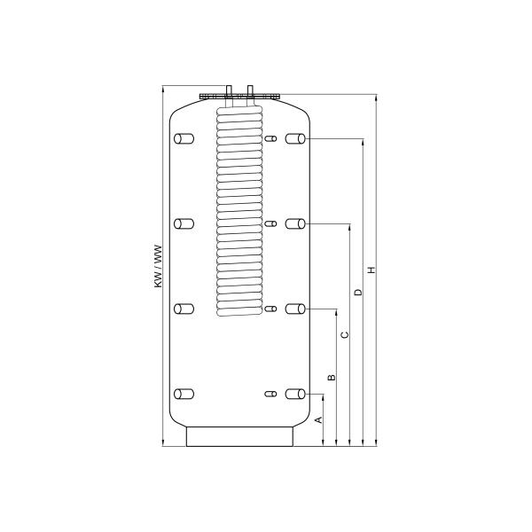 Hygiene-Kombispeicher KE 1079 ohne Wärmetauscher, Durchmesser 790 mm und 90° Anschlüsse