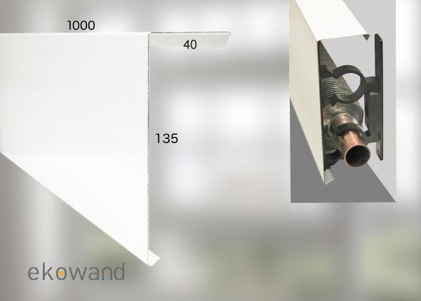 Einteilige Kompakt-Verkleidung für Ekowand Wohlfühl-Heizleisten aus verzinktem Stahlblech Profil, 0,5 mm weiß lackiert RAL 9010