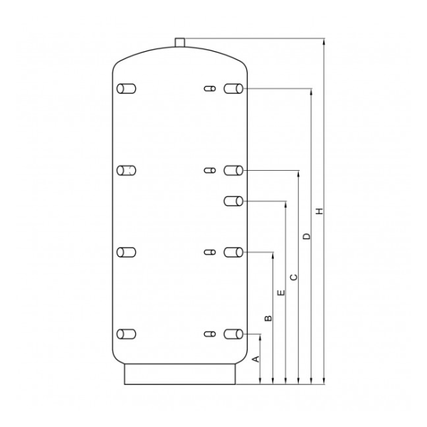 Pufferspeicher P 1000 ohne Wärmetauscher, Durchmesser 850 mm und 90° Anschlüsse