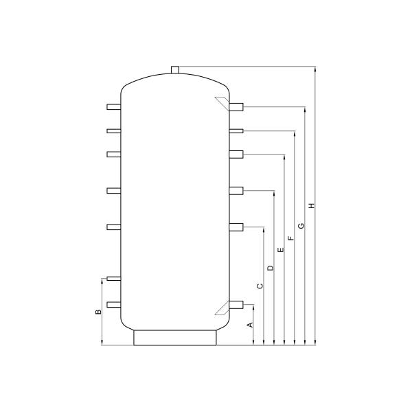 Pufferspeicher P 1000 ohne Wärmetauscher, Durchmesser 790 mm und 180° Anschlüsse