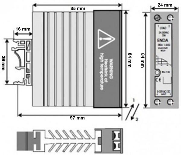 Halbleiterrelais (SSR) 1 Phase 24-280 V mit Kühlkörper