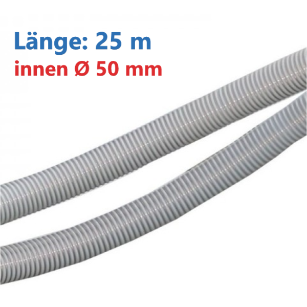 PVC antistatischer Ansaugschlauch für Pelletheizungen – 25 m Rolle, Ø 50 mm